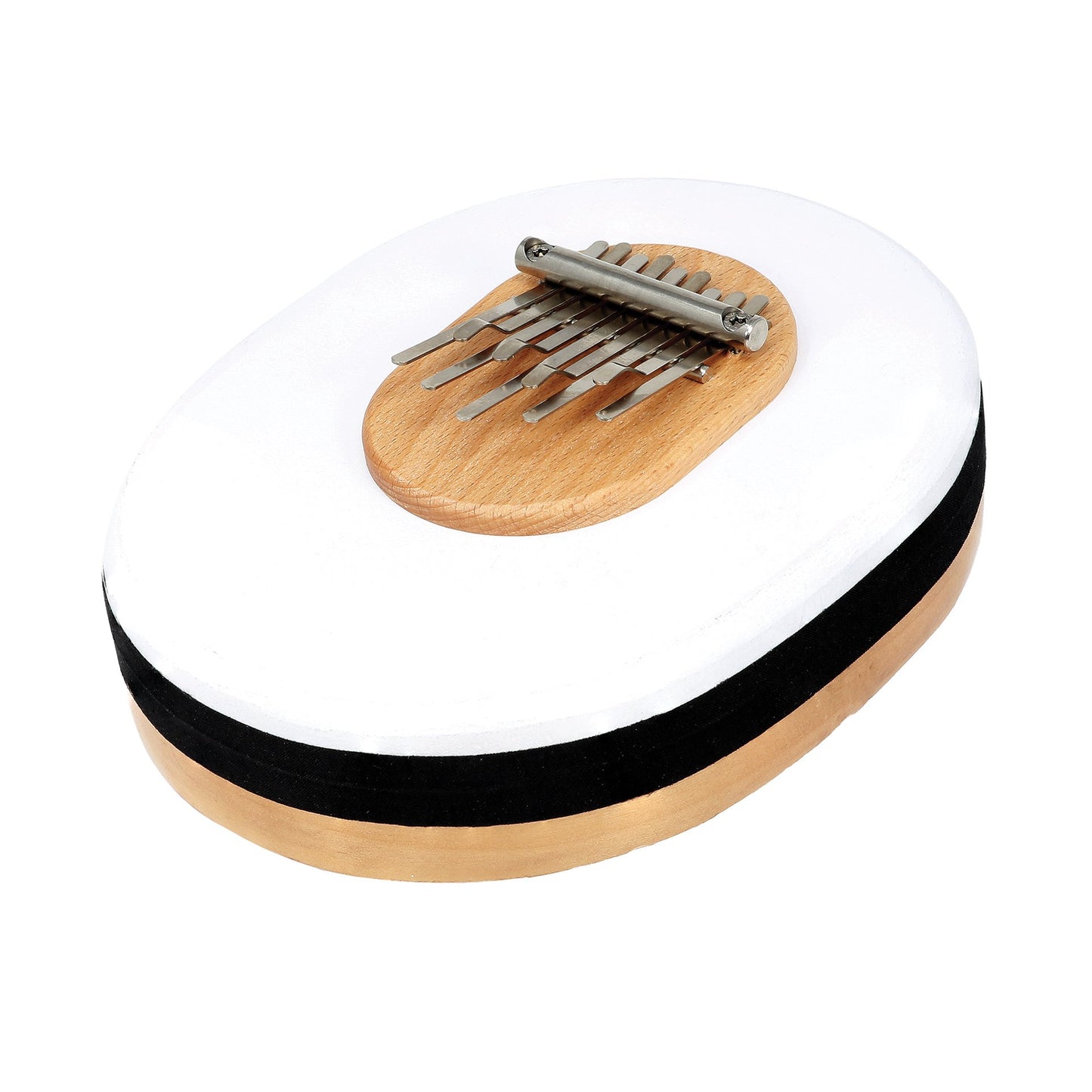 Kalimba/ Piano a doigt, à 9 notes, sur cadre en peau de veau, le meilleur acier à ressort lui confère un volume sonore professionnel de qualité ! 4 accordages au choix/ 2 finitions : Transparent ou blanc.