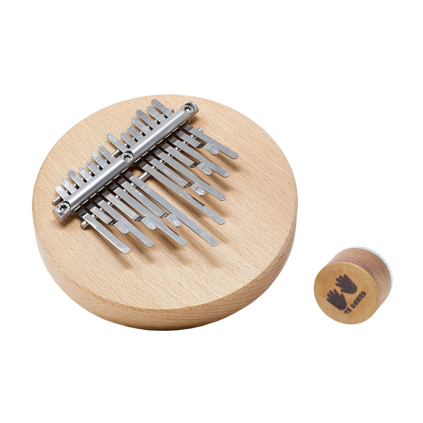 14-note Kalimba from Hands on Drum tuned*, with or without integrated magnet (for attachment to a cajon or drum). •Ø 14 centimeters, hardwood base 2 cm high. Dimensions: 14.00 × 14.00 × 5.00 cm