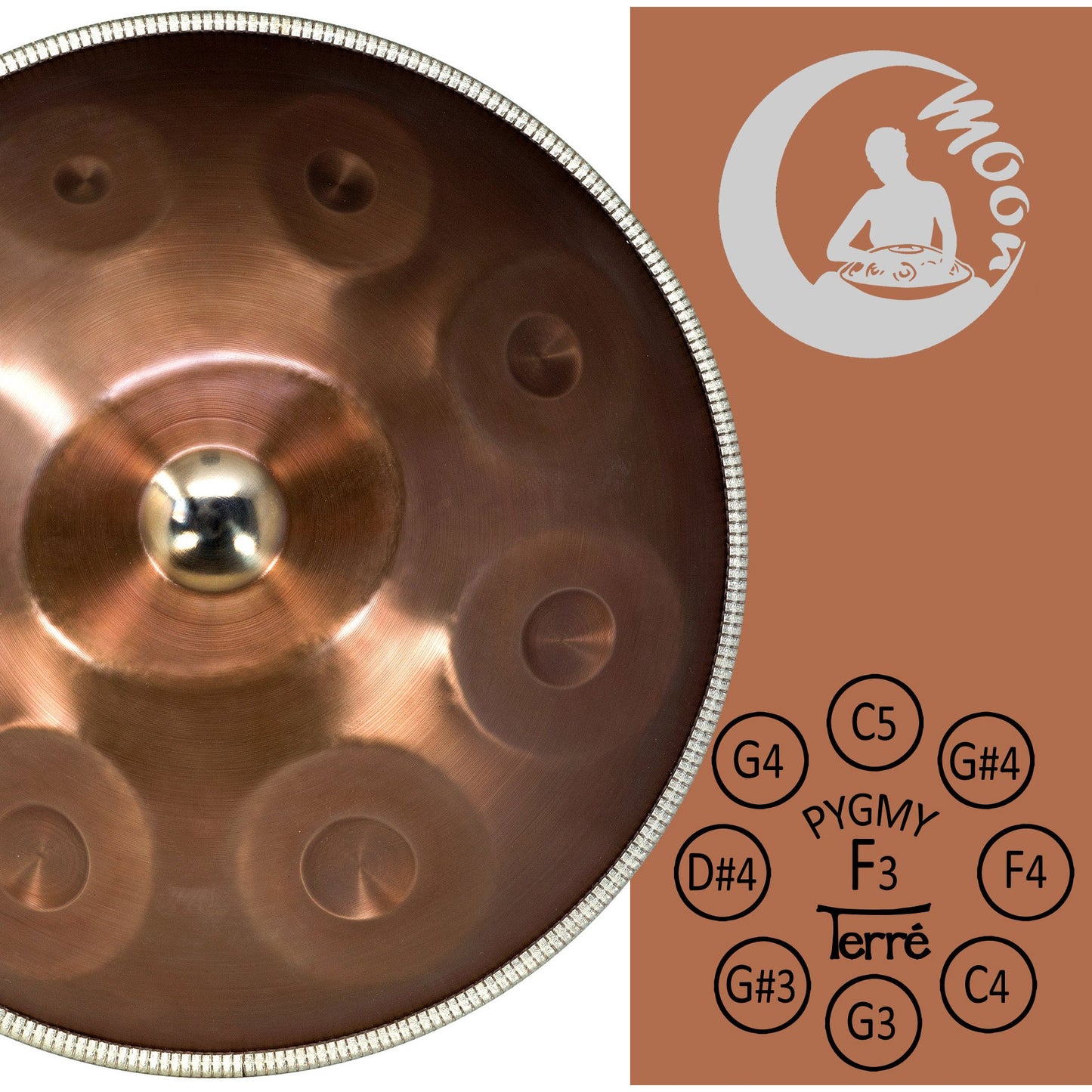 Handpan/ tambour percussion ou tambour mélodique 'Moon II', à 9 notes, 57 centimètres - 4,70 kilogramme. Très léger, facile à transporter. Des sons longs et profonds ! vendu avec une housse à bretelle, parfait !