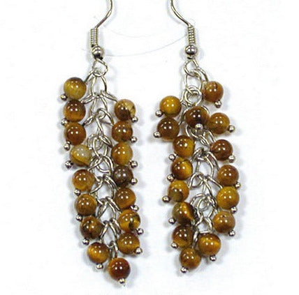 Tiger's eye earrings, several 4mm cluster-shaped beads, AA to AAA quality. Sold in silver or silver-plated brass finish, perfect!