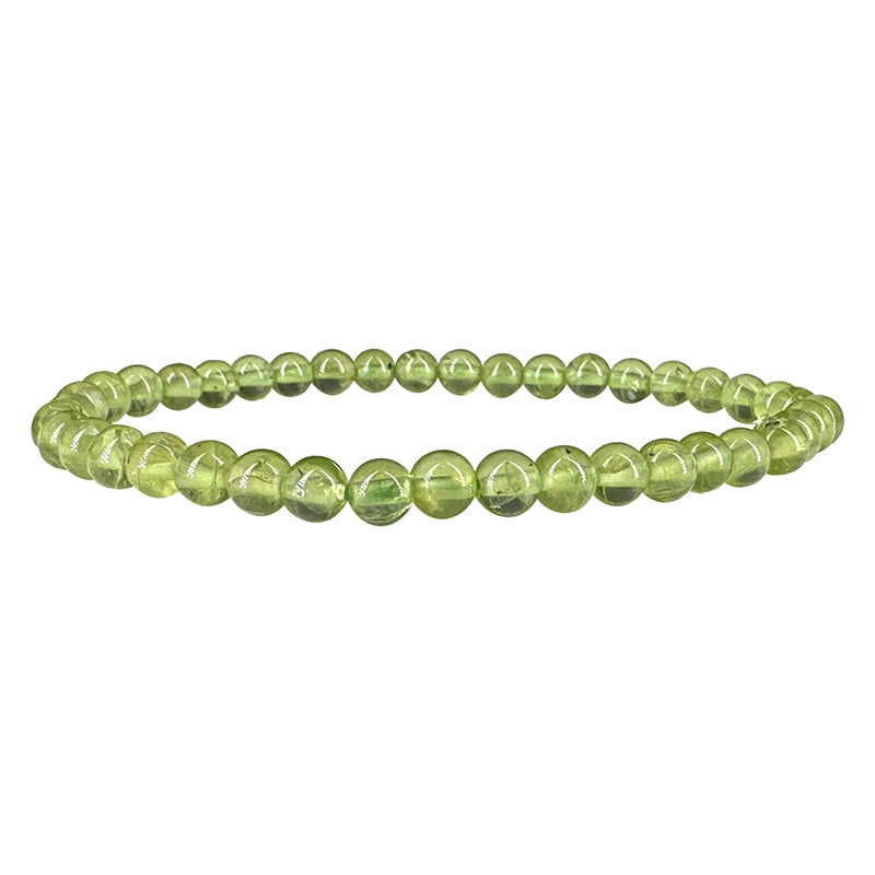 Fil de perle de type 'ronde' en péridot. Vendu en bracelet de 17 à 21 centimètres ou en collier de 42 centimètres. Diamètre des perles : 4 millimètres. Superbe pièce !