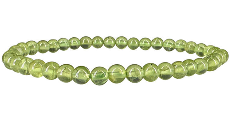 Fil de perle de type 'ronde' en péridot. Vendu en bracelet de 17 à 21 centimètres ou en collier de 42 centimètres. Diamètre des perles : 4 millimètres. Superbe pièce !