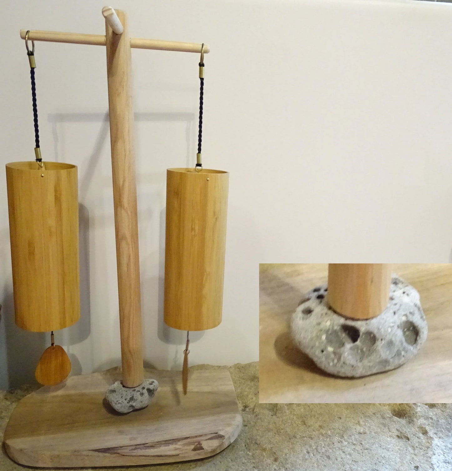 Gem & Zen creation, wooden supports for Koshi, Zaphir or other style chimes, 45 centimeters high, base 20 x 20cm. Also suitable for Tibetan cymbal (Tingsha). 'Matte' or 'glossy' finish option, perfect!