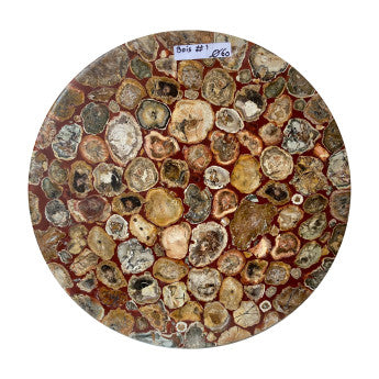 Table Ronde en tranches de Bois Fossile, 60 x 3 cm. Parfait pour fabriquer la table de vos rêves ou en décoration, exposition...