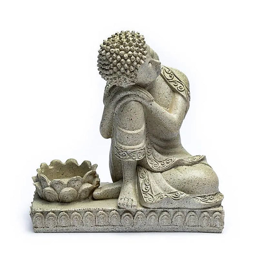 Buddha/candle holder, 17.5 cm tall - 395 grams. Suitable for tea lights. Made of polyresin!