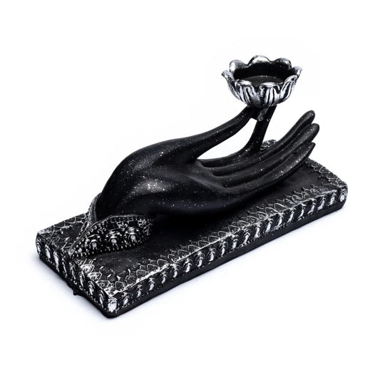 'Mudra Hand' candle holder, holding a candle. 21 x 8 x 10 cm/ 676 grams. Pose of the so-called Gyan Mudra (peace of mind, heart, self-confidence, purity). 