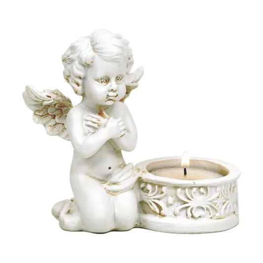 Two little praying angels with candle holder, 10x9 cm - 230 grams. For meditation, contemplation, interior decoration or as a commemorative statuette!