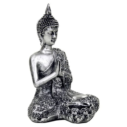 Buddha/candle holder, 20.5 cm tall - 326 grams. Suitable for tea lights. Made of polyresin!