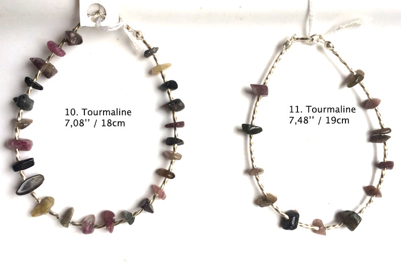 Collection de bracelets 'Argent & Pierre' - Perles de pierres et tubes torsadés en Argent, 18 cm de long. 'Fait main' par Gem & Zen !