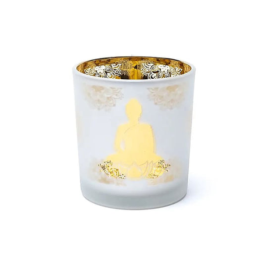 Tealight holder/candle holder, 'frosted' finish with Buddha motif, 7.3x8 cm - 170 grams - Suitable for tea lights!