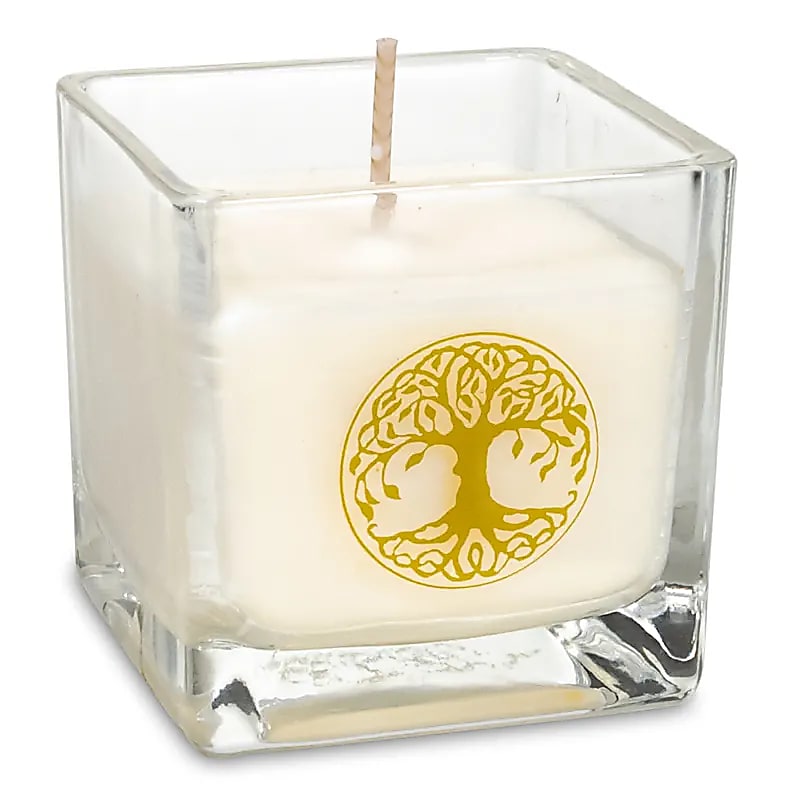 Scented candle, 100% vegetable-based, eco-friendly rapeseed wax (recycled glass) with beautiful designs. 6x6 cm - 88 grams - 25 burning time. Handmade in Belgium, with paraben-free fragrance oils.