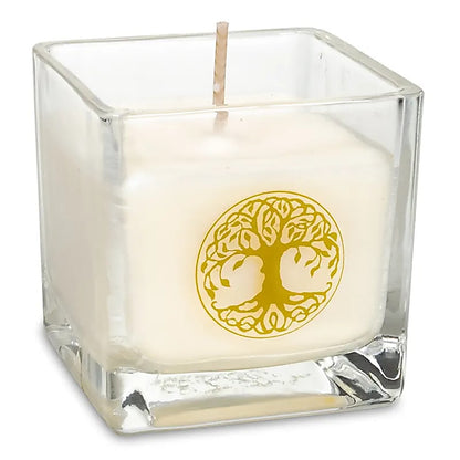 Scented candle, 100% vegetable-based, eco-friendly rapeseed wax (recycled glass) with beautiful designs. 6x6 cm - 88 grams - 25 burning time. Handmade in Belgium, with paraben-free fragrance oils.