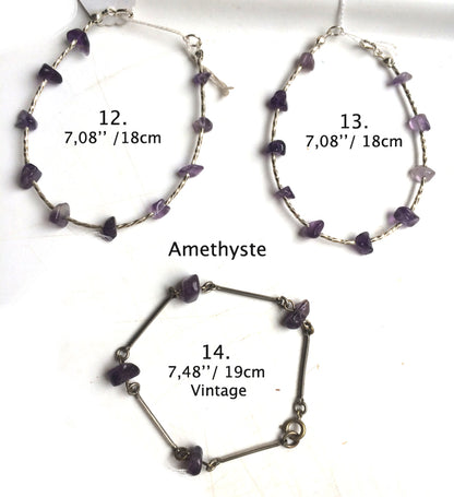 Collection de bracelets 'Argent & Pierre' - Perles de pierres et tubes torsadés en Argent, 18 cm de long. 'Fait main' par Gem & Zen !