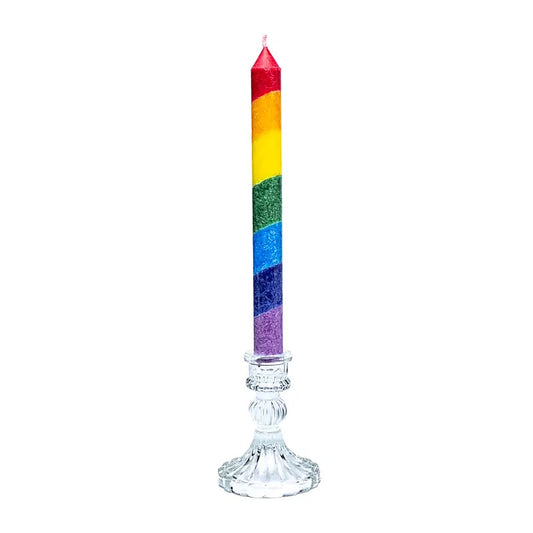 Glass candle holder for table candles, 8 or 10 centimeters tall. Perfect for safely holding your favorite candles!