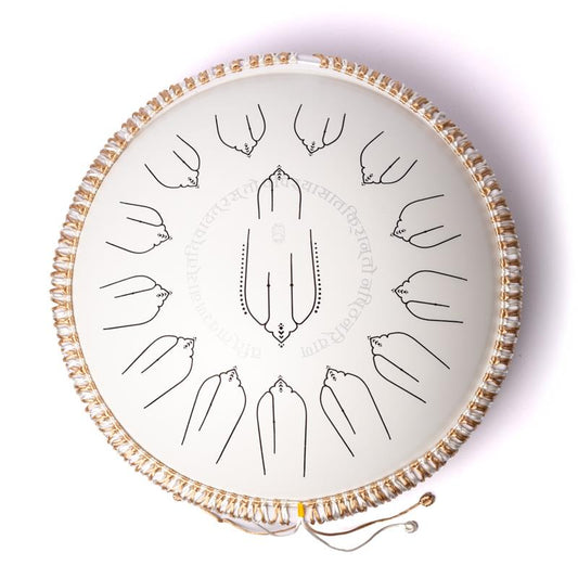 Handpan/ Tongue drum (tambour mélodique) avec prise pour câble d'amplification. 15 languettes/ 15 notes en Ré mineur Kurd/ D minor Kurd C major - 432 Hertz. 40 cm - 3 645 gr. Fabriqué en acier de haute qualité !
