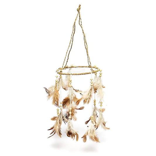 Attrape-rêves rond en chanvre, que des plumes et matiètres naturelles. Taille ±46x16 centimètres - Poids ± 45 grammes !