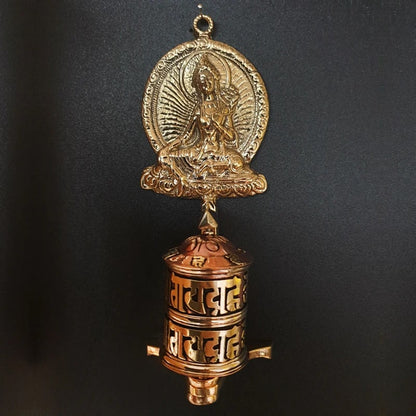 A selection of authentic 18-centimeter tabletop prayer wheels made in Nepal with Green Tara. Beautiful quality, these are magnificent little works of art!