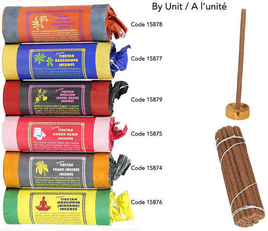 100% natural incense from Nepal. 12 fragrances to choose from or in a set of 6 boxes. One pack contains 30 10.5 cm sticks and an incense holder. One stick burns for approximately 45 minutes. Handmade! Very good quality!