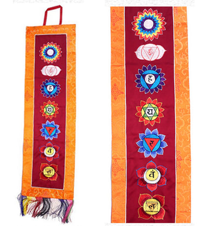 Vertical banner, 19 centimeters wide x 70 centimeters high, with embroidered 7 chakra patterns... Perfect for doors, walls, rituals, living rooms...!