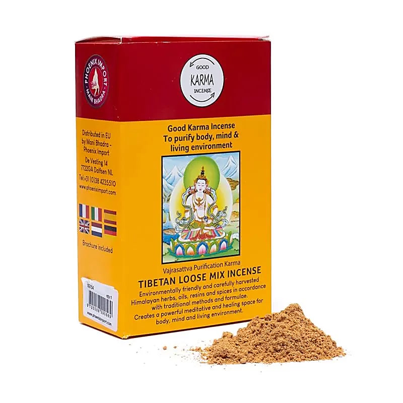Original 'Gangchen' powder incense, 12 SCENTS TO CHOOSE FROM! 130 to 140 gram box, prepared by monks in the Himalayan region according to a traditional recipe. 100% natural ingredients!