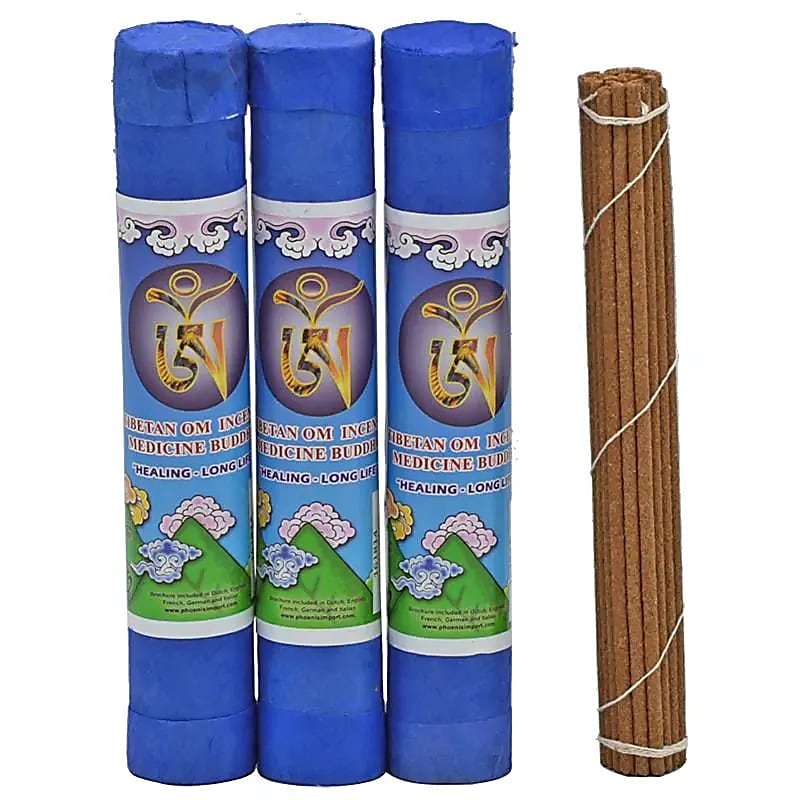 Encens de chez 'OM Tibétain', 4 parfums au choix. Bâton de 20 cm, Boite de 35g. (30 par boites). Produits conformément aux principes  tantrique Kavavira, qui traite de manière détaillée des plantes médicinales !
