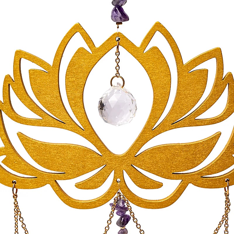 Attrape-soleil avec lotus, pierre d'améthyste et sphères de cristal ! 30 x 15 centimètres - 100 grammes. Simple, élégant et efficasse !