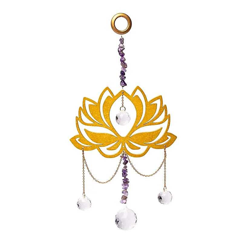 Attrape-soleil avec lotus, pierre d'améthyste et sphères de cristal ! 30 x 15 centimètres - 100 grammes. Simple, élégant et efficasse !