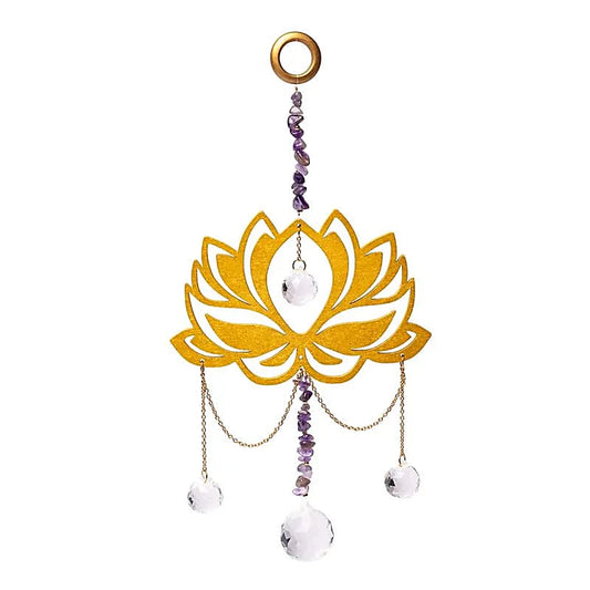 Attrape-soleil avec lotus, pierre d'améthyste et sphères de cristal ! 30 x 15 centimètres - 100 grammes. Simple, élégant et efficasse !