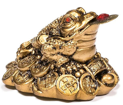 Grenouille avec 1 pièce de monnaie dans la bouche, symbole considéré comme porte-bonheur. Si elle est placé en face de la maison, avec sa tête vers la porte d'entrée, cela va accueillir chance et prospérité ! 5,3 cm / 60 grammes !