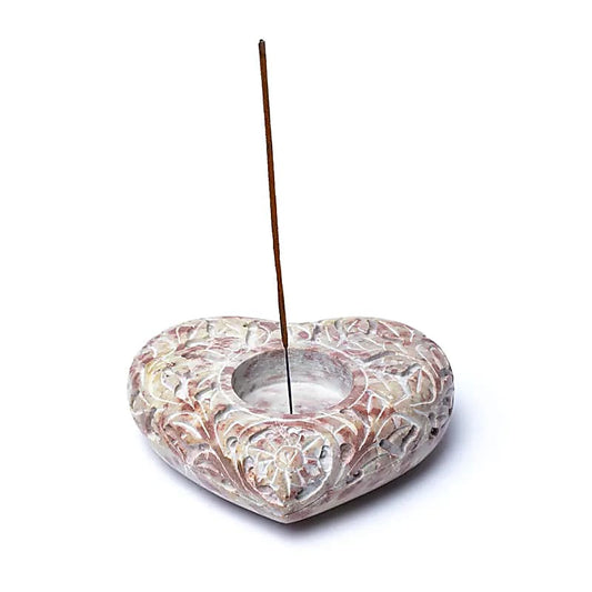 Beautiful heart-shaped candle holder or incense burner, made of so-called 'soapstone'. Size 9x11 cm - Weight ±500 grams! Sold individually or in pairs!