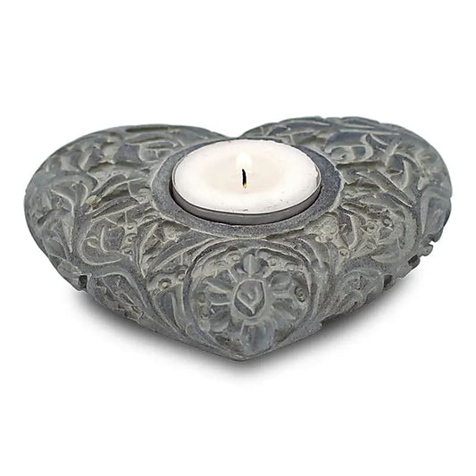 Beautiful heart-shaped candle holder/incense burner, made of so-called 'soapstone'. Size 9x11 cm - Weight ±500 grams! Sold individually or in pairs!