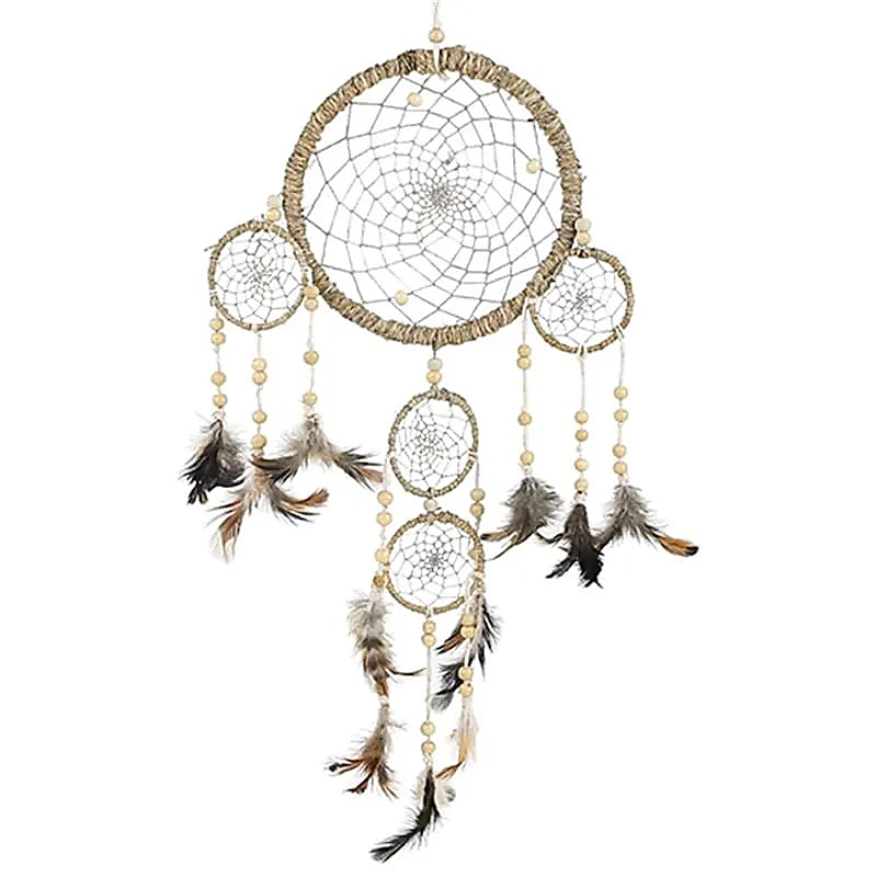 Attrape-rêves en chanvre réalisé seulement avec des plumes et des matières naturelles, aucune teinture ! 2 tailles au choix : ±20x5.5 ou 45x15.5 centimètres - Poids ± 60 ou 70 grammes ! Superbe qualité, 100% fait main !