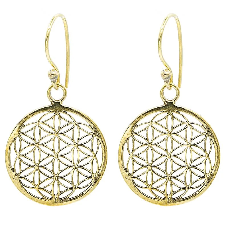 Boucles d'oreilles en forme de fleur de vie, 25 millimètres de diamètre, finition laiton argenté ou doré, parfait !