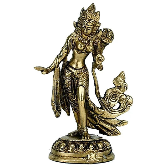 A selection of 'Dancing Green Tara' statuettes, 13 or 26 centimeters high - 250 and 1650 grams. Made of metal (brass) in Nepal, perfect for a meditation room, altar, collection, exhibition...!