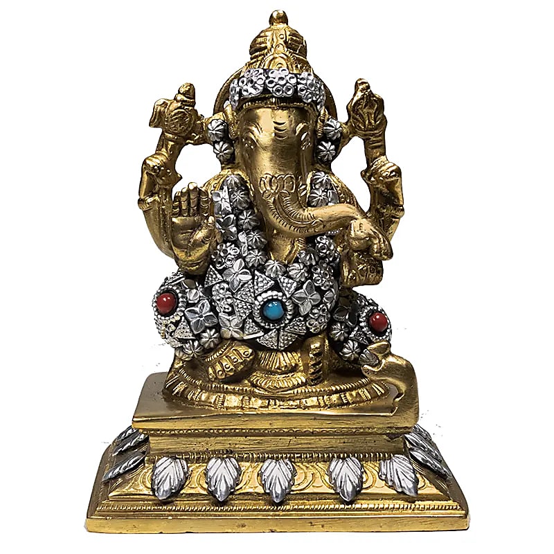 Sélection de Ganesh en métal (laiton), de 5 à 20 centimètres de haut. 2 Modèles avec de vraies pierres sertis. Parfait dans une salle de Méditation, Autel, Collection, Exposition...!