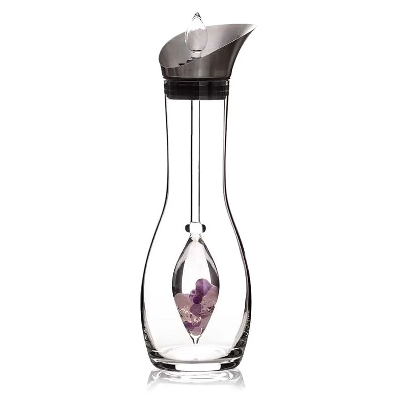 1.3-liter 'Era' bottle/decanter, for a new era in the preparation of "gem water." Glass without heavy metals! Sold with or without minerals! 3 gem sticks to choose from: Diamond / 5 elements / Well-being!