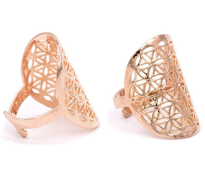 Bague couvrante avec Fleur de vie, faîte en Or rose. Superbe pièce ! Taille réglable/ ajustable !
