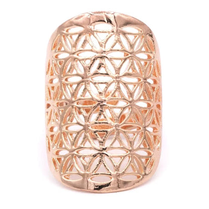 Bague couvrante avec Fleur de vie, faîte en Or rose. Superbe pièce ! Taille réglable/ ajustable !