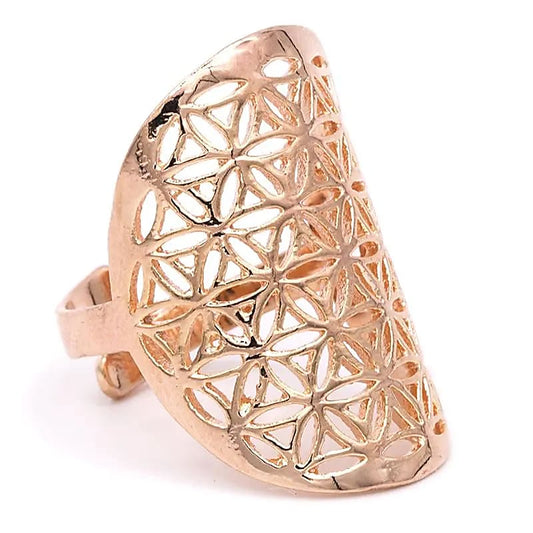 Bague couvrante avec Fleur de vie, faîte en Or rose. Superbe pièce ! Taille réglable/ ajustable !