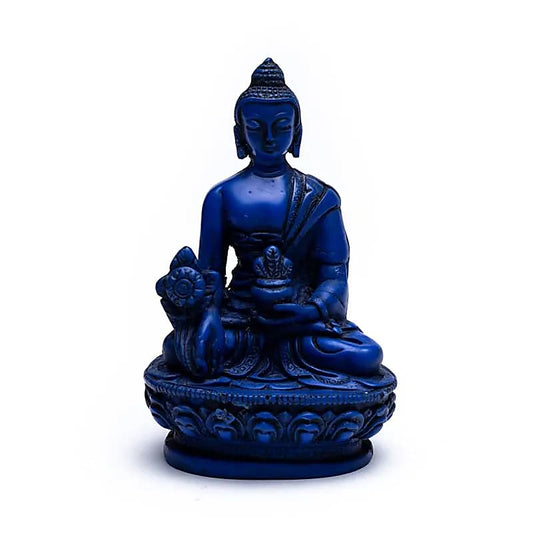 Medicine Buddha, a beautiful dark blue plaster statuette, with the typical attributes of this Buddha. 11 centimeters tall - 195 grams. Ultra-resistant, perfect among lapis lazuli!