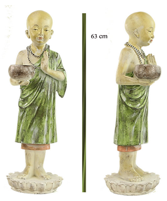 Monk/Little Buddhist Monk, XL size, beautiful pastel-colored plaster statuette. 63 centimeters tall - 4000 grams/4 kilograms. Very good quality, superb piece!