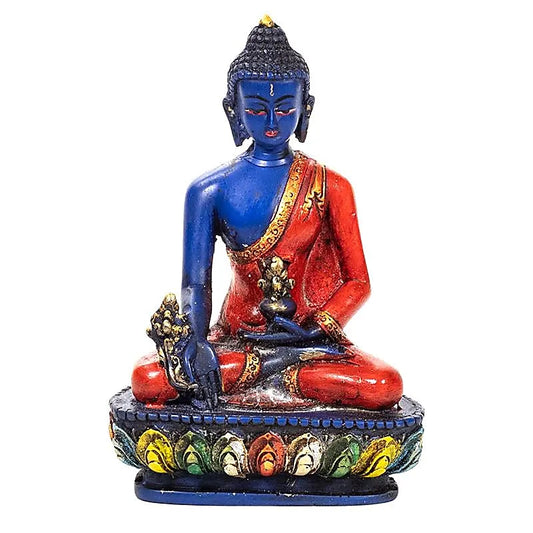15-centimeter-high 'Medicine' Buddha statuette. Handcrafted and painted in Nepal, perfect for a meditation room, altar, collection, or exhibition! Weight: 316 grams.