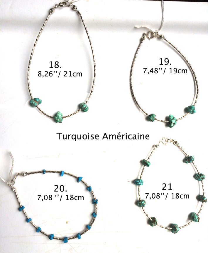 Collection de bracelets 'Argent & Pierre' - Perles de pierres et tubes torsadés en Argent, 18 cm de long. 'Fait main' par Gem & Zen !