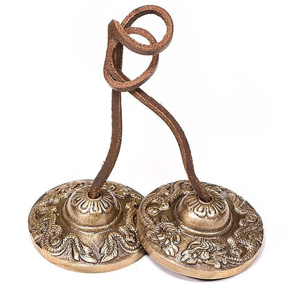Tibetan Cymbal (Tingsha/ Ding-Sha's), with Dragon engraving, 3 sizes to choose from from 5.8 to 7.7 cm! Used as musical offerings in spiritual practices and meditation!