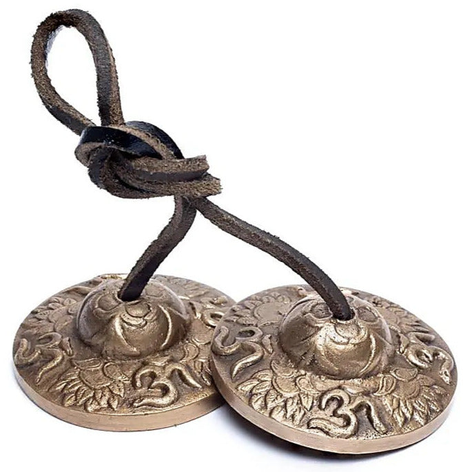 Tibetan Cymbal (Tingsha/ Ding-Sha's), with Om and Lotus engraving, 2 sizes to choose from: 6 or 7 cm! Used as musical offerings in spiritual practices and meditation!