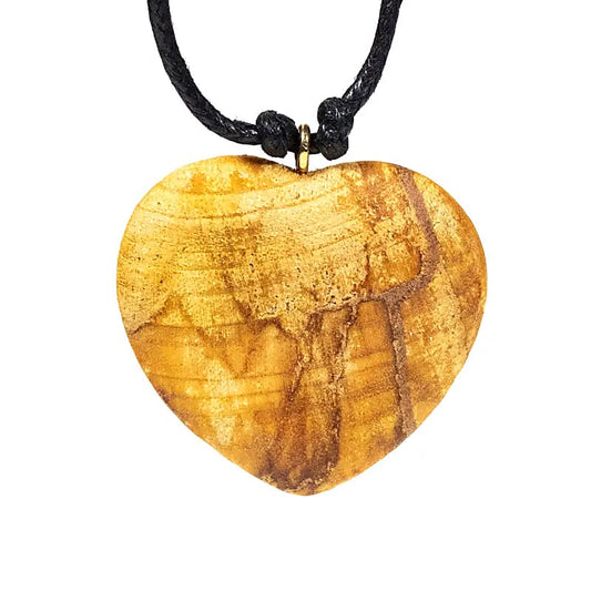 Palo Santo, pendentif en forme de coeur de 3,5 centimètres sur cordon ciré, taille ajustable (Longueur min / max 38 -70cm). Bois de source responsable. Fabriqué à la main, dans le souci du bien-être des artisans et de la nature.