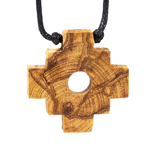 Palo Santo, pendentif de la croix Inca Chakana de 'type Shaman' de 4cm, sur cordon de longueur (min / max): 38 -70cm. De source responsable, fabriqué à la main, dans le souci du bien-être des artisans et de la nature.