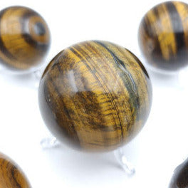 Sphère en Oeil de tigre au choix de 170 à 370 grammes, de 50 à 65 millimètres. Parfait pour une collection, exposition... !