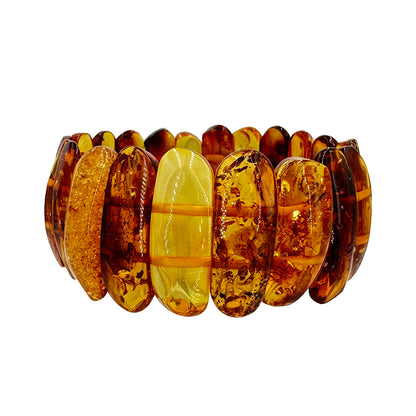 Amber, beaded bracelet in the shape of 'rectangular plates', approximately 30 x 10 x 10 millimeters, 18 centimeters long. High-strength elastic thread, superb beads, light and incredibly soft!