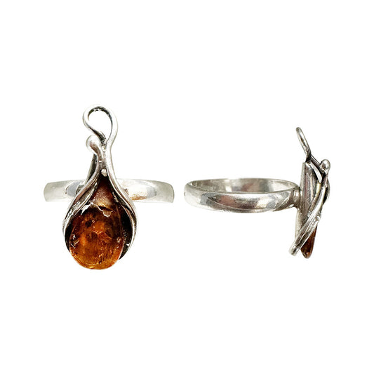 Élégante bague en ambre naturel, cabochon sertis sur anneau en Argent ! Taille 55 ou 59 Fr. !
